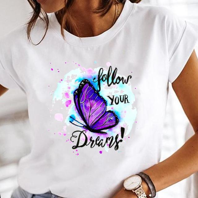 Women Print Clothes Watercolor New Lovely Female Tops Tee Tshirt Fashion Print Cartoon O-neck Ladies Graphic T-Shirt
