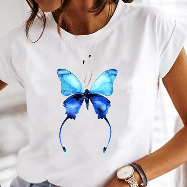 Women Print Clothes Watercolor New Lovely Female Tops Tee Tshirt Fashion Print Cartoon O-neck Ladies Graphic T-Shirt
