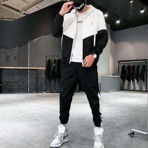 Dropshipping Patchwork Hip Hop Casual Men&#39;s Sets 2022 Korean Style 2 Piece Sets Clothes Men Streetwear Fitness Male Tracksuit