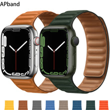 Load image into Gallery viewer, Leather Link For Apple watch band 44mm 40mm 41mm 45mm 42mm 38mm original Magnetic Loop bracelet iWatch series 3 5 4 SE 6 7 strap