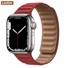 Load image into Gallery viewer, Leather Link For Apple watch band 44mm 40mm 41mm 45mm 42mm 38mm original Magnetic Loop bracelet iWatch series 3 5 4 SE 6 7 strap