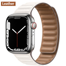 Load image into Gallery viewer, Leather Link For Apple watch band 44mm 40mm 41mm 45mm 42mm 38mm original Magnetic Loop bracelet iWatch series 3 5 4 SE 6 7 strap