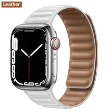 Load image into Gallery viewer, Leather Link For Apple watch band 44mm 40mm 41mm 45mm 42mm 38mm original Magnetic Loop bracelet iWatch series 3 5 4 SE 6 7 strap