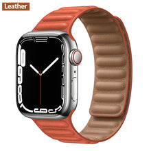 Load image into Gallery viewer, Leather Link For Apple watch band 44mm 40mm 41mm 45mm 42mm 38mm original Magnetic Loop bracelet iWatch series 3 5 4 SE 6 7 strap