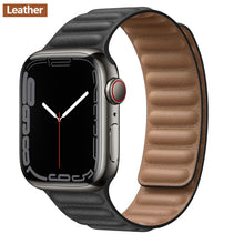 Load image into Gallery viewer, Leather Link For Apple watch band 44mm 40mm 41mm 45mm 42mm 38mm original Magnetic Loop bracelet iWatch series 3 5 4 SE 6 7 strap