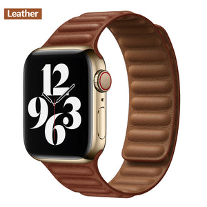 Leather Link For Apple watch band 44mm 40mm 41mm 45mm 42mm 38mm original Magnetic Loop bracelet iWatch series 3 5 4 SE 6 7 strap