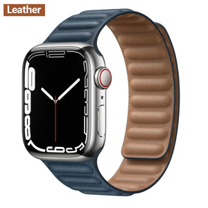 Leather Link For Apple watch band 44mm 40mm 41mm 45mm 42mm 38mm original Magnetic Loop bracelet iWatch series 3 5 4 SE 6 7 strap