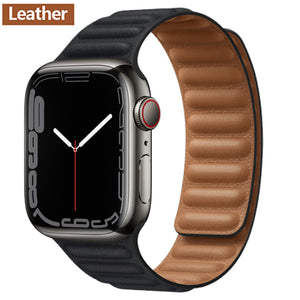 Leather Link For Apple watch band 44mm 40mm 41mm 45mm 42mm 38mm original Magnetic Loop bracelet iWatch series 3 5 4 SE 6 7 strap