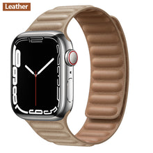 Load image into Gallery viewer, Leather Link For Apple watch band 44mm 40mm 41mm 45mm 42mm 38mm original Magnetic Loop bracelet iWatch series 3 5 4 SE 6 7 strap