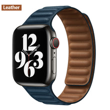 Load image into Gallery viewer, Leather Link For Apple watch band 44mm 40mm 41mm 45mm 42mm 38mm original Magnetic Loop bracelet iWatch series 3 5 4 SE 6 7 strap