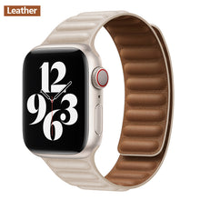 Load image into Gallery viewer, Leather Link For Apple watch band 44mm 40mm 41mm 45mm 42mm 38mm original Magnetic Loop bracelet iWatch series 3 5 4 SE 6 7 strap