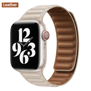 Leather Link For Apple watch band 44mm 40mm 41mm 45mm 42mm 38mm original Magnetic Loop bracelet iWatch series 3 5 4 SE 6 7 strap