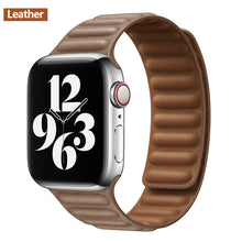 Load image into Gallery viewer, Leather Link For Apple watch band 44mm 40mm 41mm 45mm 42mm 38mm original Magnetic Loop bracelet iWatch series 3 5 4 SE 6 7 strap