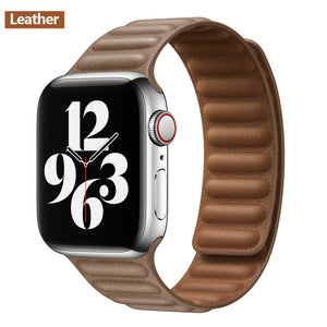 Leather Link For Apple watch band 44mm 40mm 41mm 45mm 42mm 38mm original Magnetic Loop bracelet iWatch series 3 5 4 SE 6 7 strap