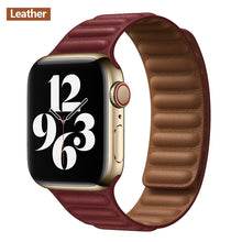 Load image into Gallery viewer, Leather Link For Apple watch band 44mm 40mm 41mm 45mm 42mm 38mm original Magnetic Loop bracelet iWatch series 3 5 4 SE 6 7 strap