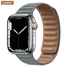 Load image into Gallery viewer, Leather Link For Apple watch band 44mm 40mm 41mm 45mm 42mm 38mm original Magnetic Loop bracelet iWatch series 3 5 4 SE 6 7 strap