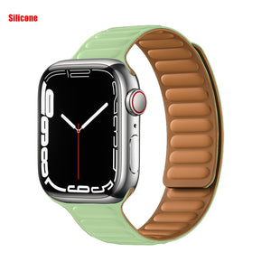 Leather Link For Apple watch band 44mm 40mm 41mm 45mm 42mm 38mm original Magnetic Loop bracelet iWatch series 3 5 4 SE 6 7 strap