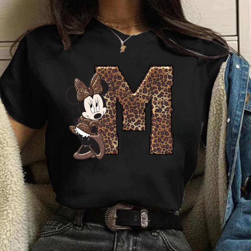 Women's Custom Name Letter Combination Printing T-Shirt Minnie Mouse Letter Font A B C D E F G Short Sleeve Tshirt