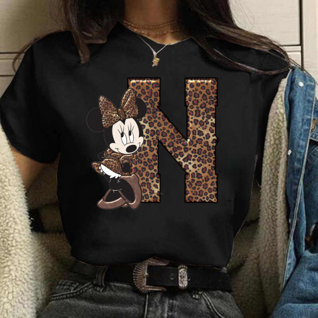 Women's Custom Name Letter Combination Printing T-Shirt Minnie Mouse Letter Font A B C D E F G Short Sleeve Tshirt
