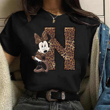 Load image into Gallery viewer, Women's Custom Name Letter Combination Printing T-Shirt Minnie Mouse Letter Font A B C D E F G Short Sleeve Tshirt