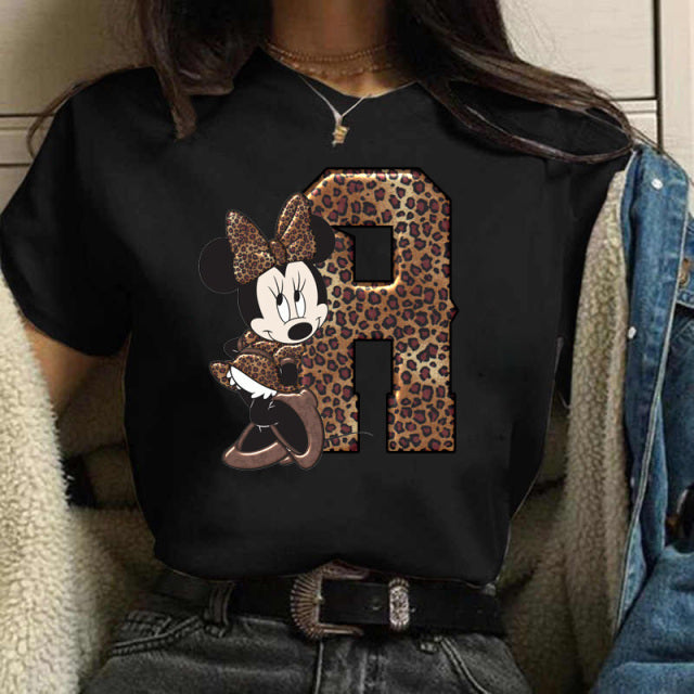Women's Custom Name Letter Combination Printing T-Shirt Minnie Mouse Letter Font A B C D E F G Short Sleeve Tshirt