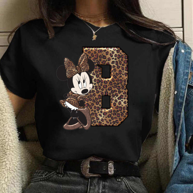 Women's Custom Name Letter Combination Printing T-Shirt Minnie Mouse Letter Font A B C D E F G Short Sleeve Tshirt