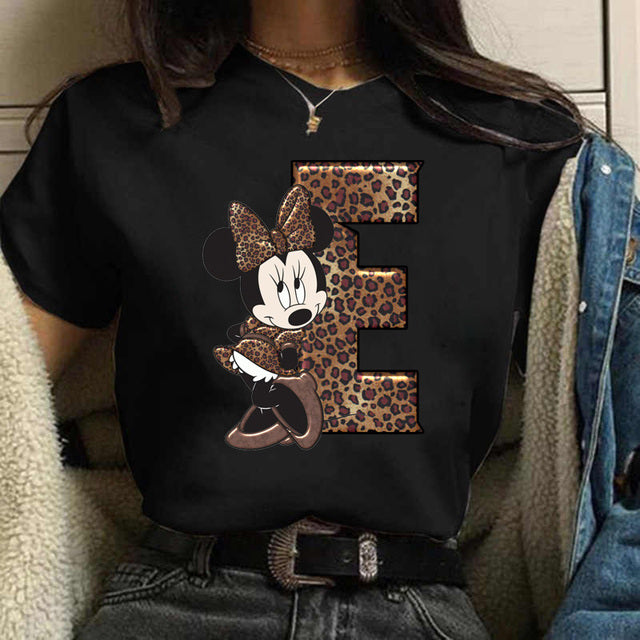 Women's Custom Name Letter Combination Printing T-Shirt Minnie Mouse Letter Font A B C D E F G Short Sleeve Tshirt