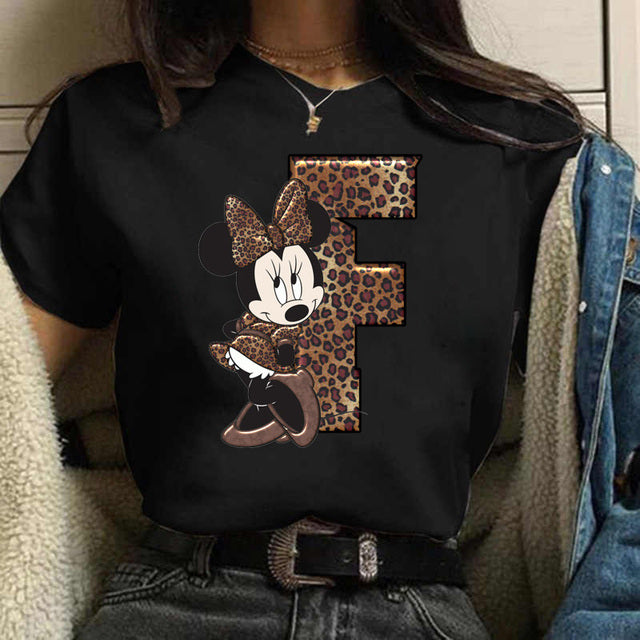 Women's Custom Name Letter Combination Printing T-Shirt Minnie Mouse Letter Font A B C D E F G Short Sleeve Tshirt