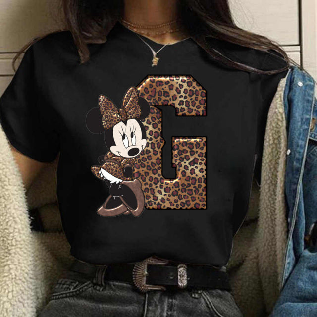 Women's Custom Name Letter Combination Printing T-Shirt Minnie Mouse Letter Font A B C D E F G Short Sleeve Tshirt