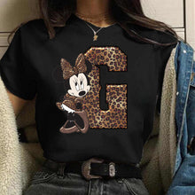 Load image into Gallery viewer, Women's Custom Name Letter Combination Printing T-Shirt Minnie Mouse Letter Font A B C D E F G Short Sleeve Tshirt
