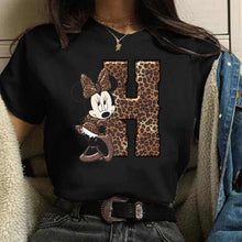 Load image into Gallery viewer, Women's Custom Name Letter Combination Printing T-Shirt Minnie Mouse Letter Font A B C D E F G Short Sleeve Tshirt