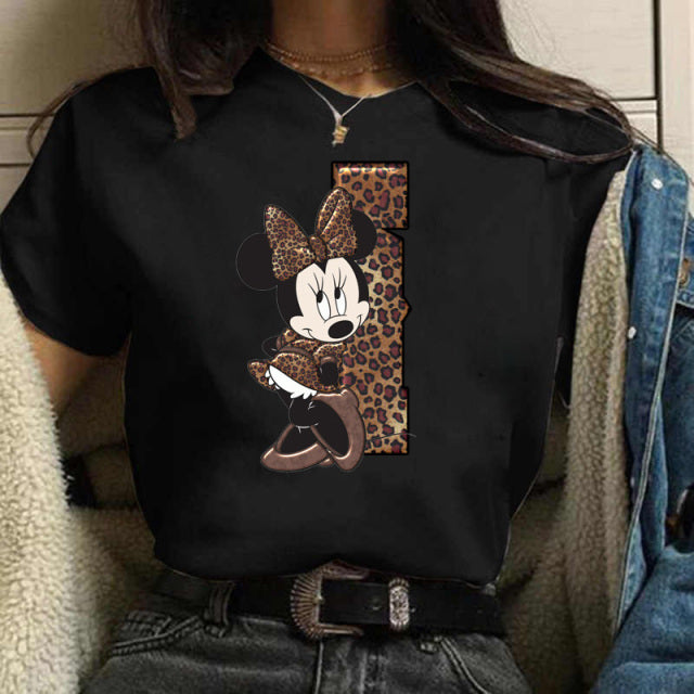 Women's Custom Name Letter Combination Printing T-Shirt Minnie Mouse Letter Font A B C D E F G Short Sleeve Tshirt