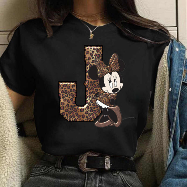 Women's Custom Name Letter Combination Printing T-Shirt Minnie Mouse Letter Font A B C D E F G Short Sleeve Tshirt