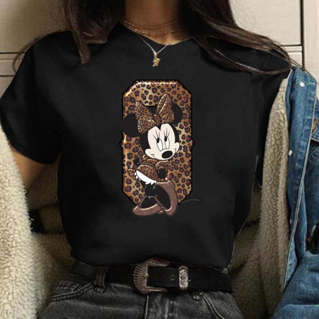Women's Custom Name Letter Combination Printing T-Shirt Minnie Mouse Letter Font A B C D E F G Short Sleeve Tshirt