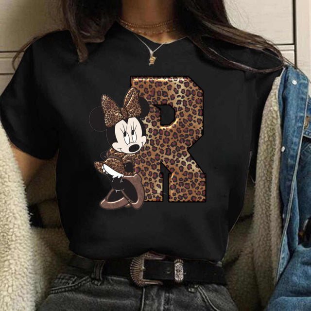 Women's Custom Name Letter Combination Printing T-Shirt Minnie Mouse Letter Font A B C D E F G Short Sleeve Tshirt