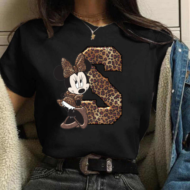 Women's Custom Name Letter Combination Printing T-Shirt Minnie Mouse Letter Font A B C D E F G Short Sleeve Tshirt