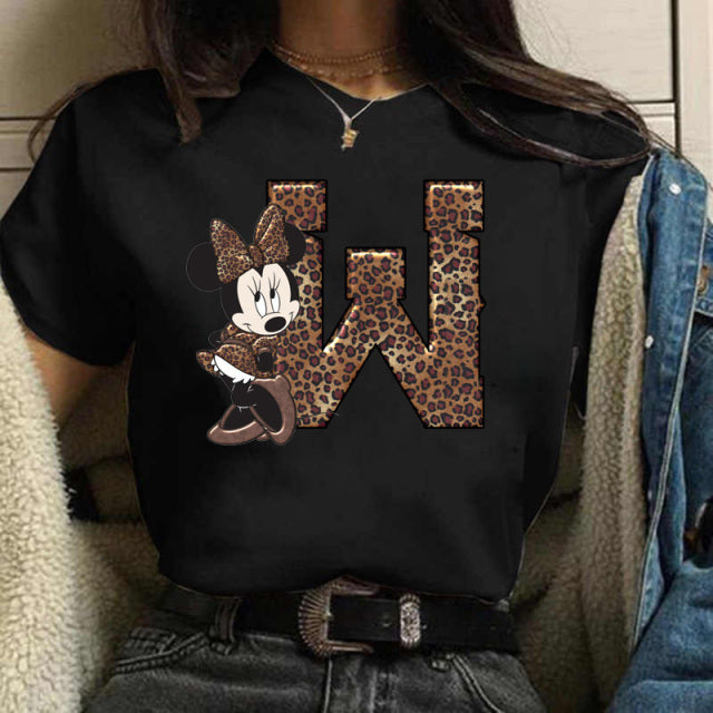 Women's Custom Name Letter Combination Printing T-Shirt Minnie Mouse Letter Font A B C D E F G Short Sleeve Tshirt