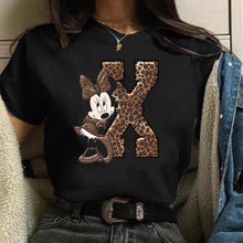 Load image into Gallery viewer, Women's Custom Name Letter Combination Printing T-Shirt Minnie Mouse Letter Font A B C D E F G Short Sleeve Tshirt