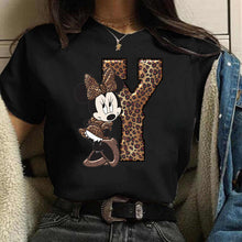 Load image into Gallery viewer, Women's Custom Name Letter Combination Printing T-Shirt Minnie Mouse Letter Font A B C D E F G Short Sleeve Tshirt
