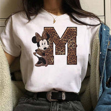 Load image into Gallery viewer, Women's Custom Name Letter Combination Printing T-Shirt Minnie Mouse Letter Font A B C D E F G Short Sleeve Tshirt