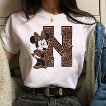 Load image into Gallery viewer, Women's Custom Name Letter Combination Printing T-Shirt Minnie Mouse Letter Font A B C D E F G Short Sleeve Tshirt