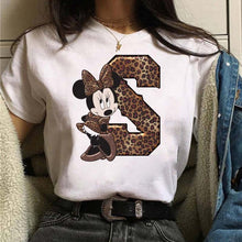 Load image into Gallery viewer, Women's Custom Name Letter Combination Printing T-Shirt Minnie Mouse Letter Font A B C D E F G Short Sleeve Tshirt