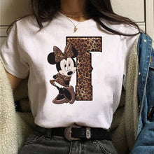 Load image into Gallery viewer, Women's Custom Name Letter Combination Printing T-Shirt Minnie Mouse Letter Font A B C D E F G Short Sleeve Tshirt