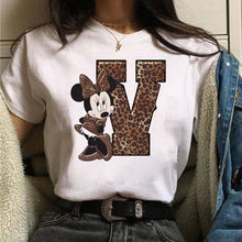 Load image into Gallery viewer, Women's Custom Name Letter Combination Printing T-Shirt Minnie Mouse Letter Font A B C D E F G Short Sleeve Tshirt