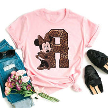Load image into Gallery viewer, Women's Custom Name Letter Combination Printing T-Shirt Minnie Mouse Letter Font A B C D E F G Short Sleeve Tshirt