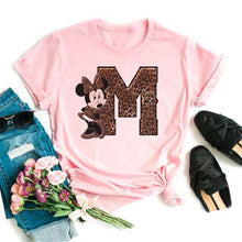 Load image into Gallery viewer, Women's Custom Name Letter Combination Printing T-Shirt Minnie Mouse Letter Font A B C D E F G Short Sleeve Tshirt