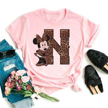 Load image into Gallery viewer, Women's Custom Name Letter Combination Printing T-Shirt Minnie Mouse Letter Font A B C D E F G Short Sleeve Tshirt