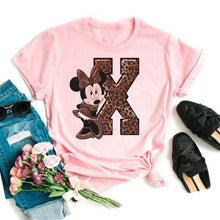Load image into Gallery viewer, Women's Custom Name Letter Combination Printing T-Shirt Minnie Mouse Letter Font A B C D E F G Short Sleeve Tshirt
