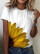 Charger l&#39;image dans la galerie, 3D Sunflower Women&#39;s floral print T-shirts, round neck T-shirts and Floral print, women&#39;s T-shirts