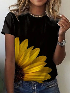 3D Sunflower Women&#39;s floral print T-shirts, round neck T-shirts and Floral print, women&#39;s T-shirts